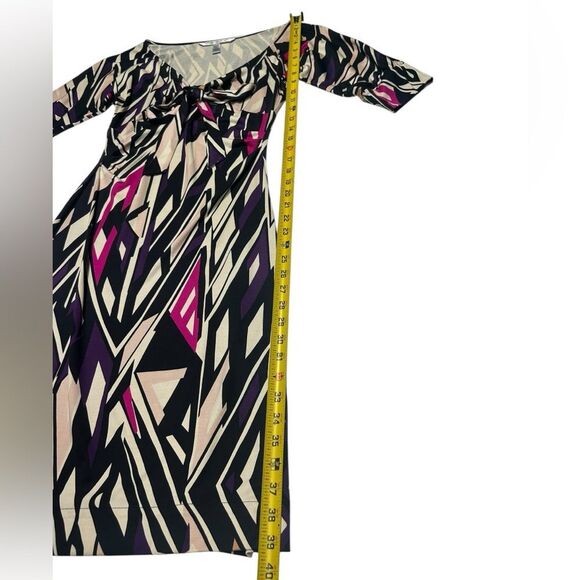 Diane von Furstenberg 100% Silk Geometric Print Tie Front Mini Dress Size 6 - Picture 8 of 10